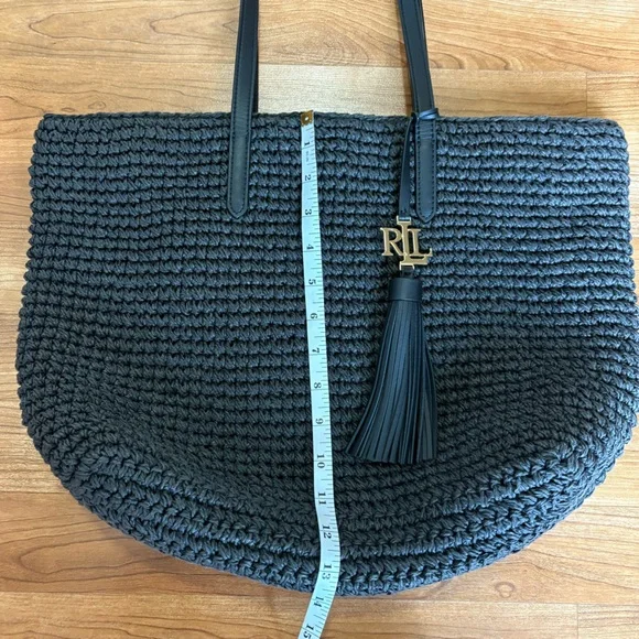 Lauren Ralph Lauren Crochet-Straw Medium Whitney Tote in black - Picture 9 of 9